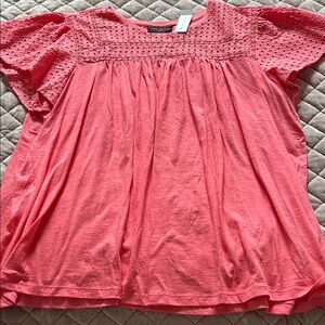 Lane Bryant Coral Lace Sleeve Blouse